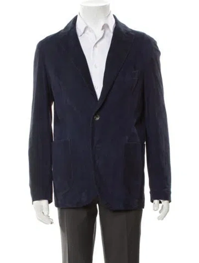 Pre-owned Isaia Leather Blazer In Blue