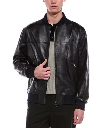 Isaia Leather Jacket In Black