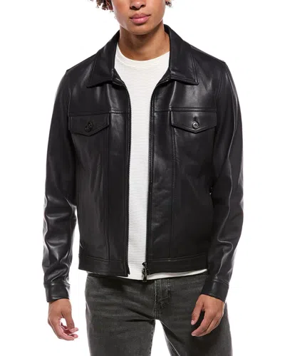 Isaia Leather Jacket In Black
