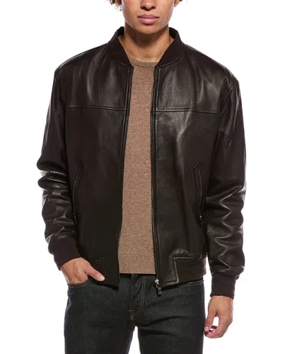 Isaia Leather Jacket In Brown