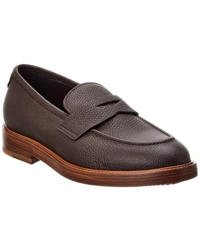 Isaia Leather Loafer In Brown