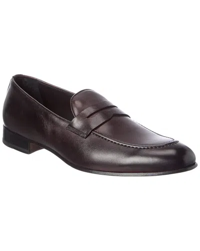 Isaia Leather Loafer In Burgundy