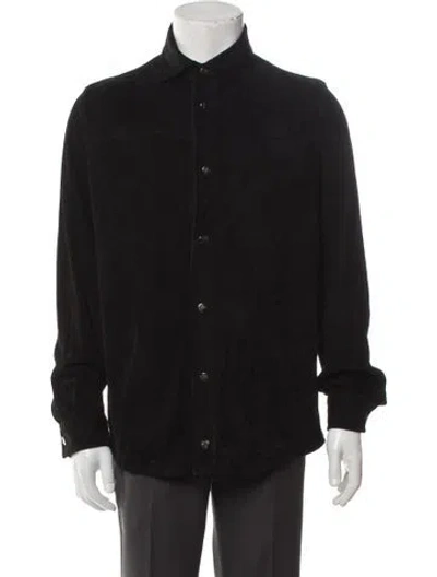 Pre-owned Isaia Leather Long Sleeve Shirt In Black