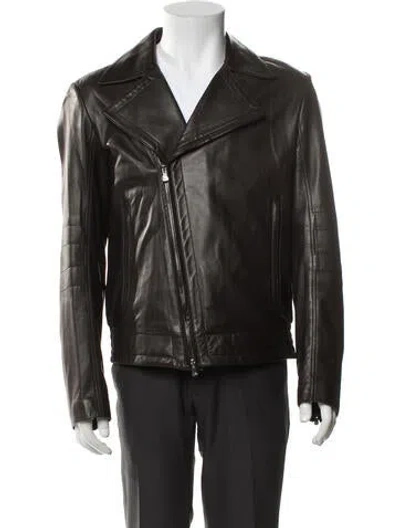 Pre-owned Isaia Leather Moto Jacket In Brown