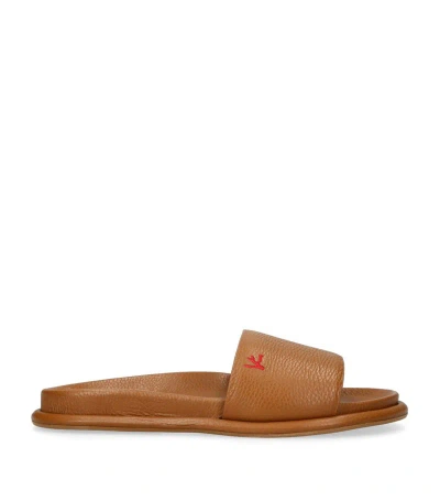 Isaia Leather Slides In Beige
