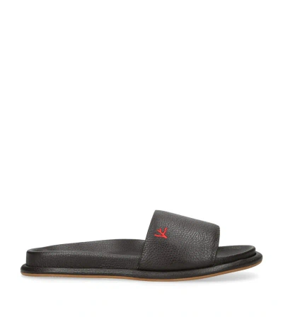 Isaia Leather Slides In Brown