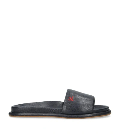 Isaia Leather Slides In Navy