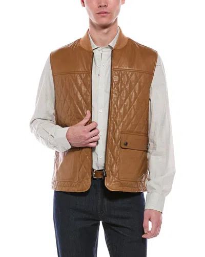 Isaia Leather Vest In Brown