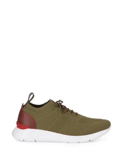 Isaia Leather-panel Low-top Sneakers In Green