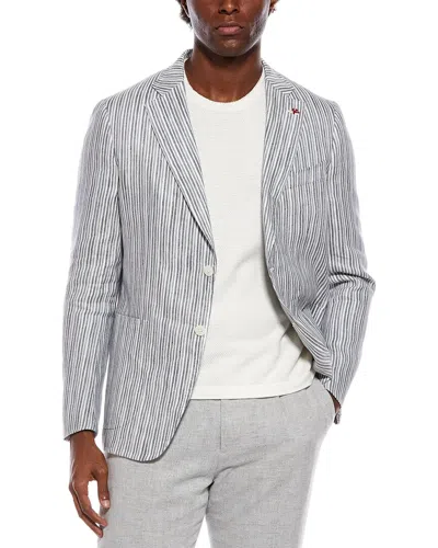 Isaia Linen & Silk-blend Jacket In Blue