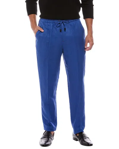 Isaia Linen & Silk-blend Trouser In Blue