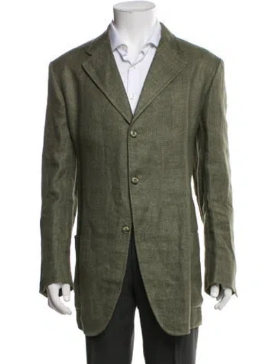 Pre-owned Isaia Linen Blazer In Green