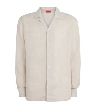 Isaia Linen Camp-collar Shirt In Neutral