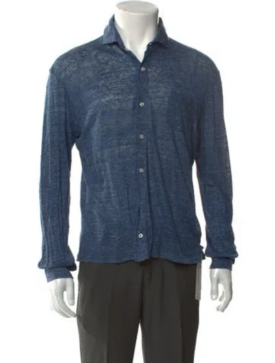 Pre-owned Isaia Linen Collar Polo Shirt In Blue