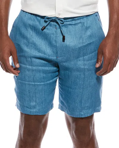 Isaia Linen Drawstring Short In Blue