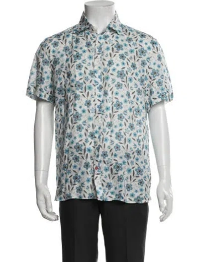 Pre-owned Isaia Linen Floral Print Shirt In Black