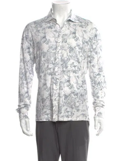 Pre-owned Isaia Linen Floral Print Shirt In Blue