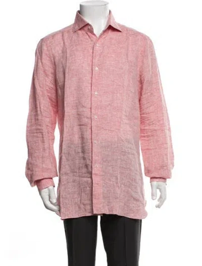Pre-owned Isaia Linen Long Sleeve Dress Shirt In Red