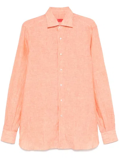 Isaia Linen Shirt In Orange