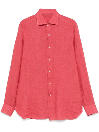 Isaia Linen Shirt In Red