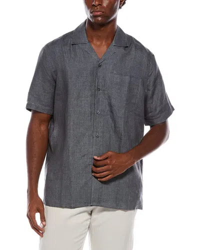 Isaia Linen Sport Shirt In Blue