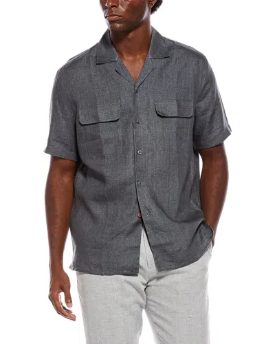 Isaia Linen Sport Shirt In Gray