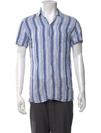 Pre-owned Isaia Linen Striped Shirt In Blue