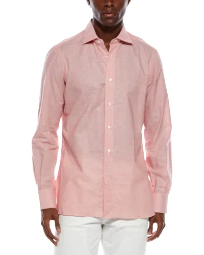 Isaia Linen-blend Dress Shirt In Pink