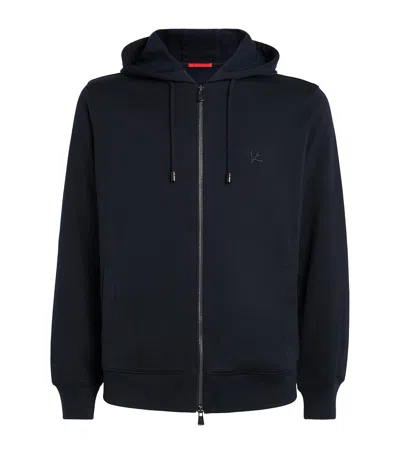Isaia Logo Zip-up Hoodie In Blue