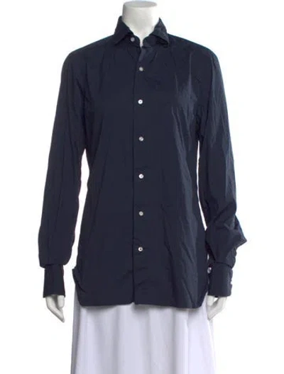 Pre-owned Isaia Long Sleeve Button-up Top In Blue
