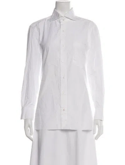 Pre-owned Isaia Long Sleeve Button-up Top In White