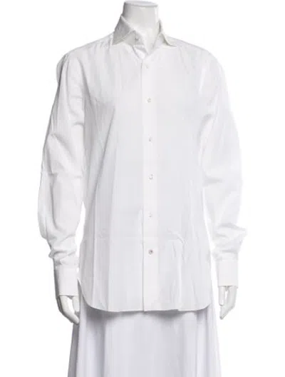 Pre-owned Isaia Long Sleeve Button-up Top In White