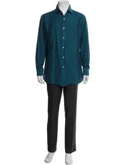 Pre-owned Isaia Long Sleeve Denim Shirt In Blue