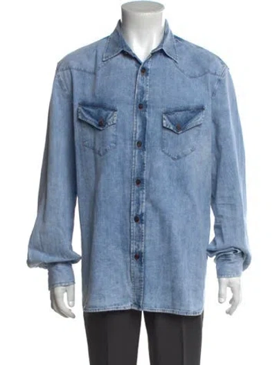 Pre-owned Isaia Long Sleeve Denim Shirt In Blue