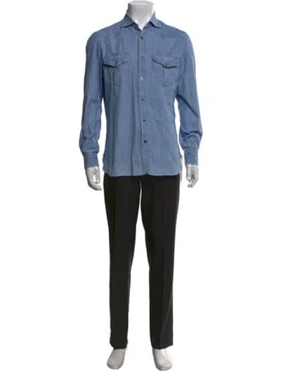 Pre-owned Isaia Long Sleeve Denim Shirt In Blue