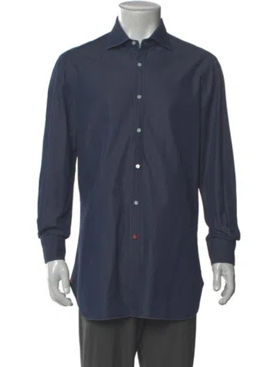 Pre-owned Isaia Long Sleeve Dress Shirt In Blue