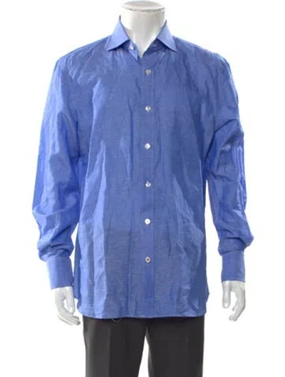 Pre-owned Isaia Long Sleeve Dress Shirt In Blue
