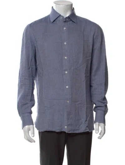 Pre-owned Isaia Long Sleeve Dress Shirt In Blue
