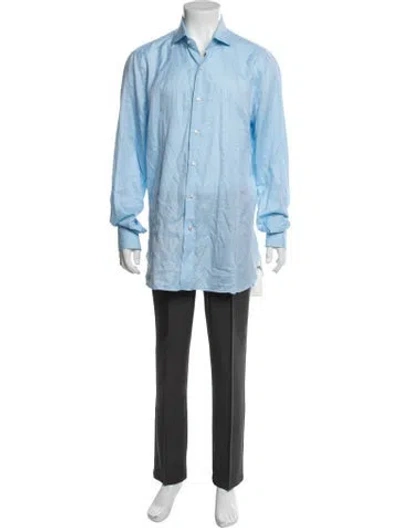 Pre-owned Isaia Long Sleeve Dress Shirt In Blue