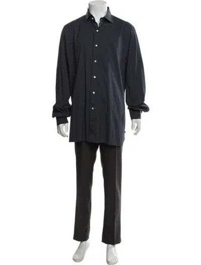 Pre-owned Isaia Long Sleeve Dress Shirt In Blue