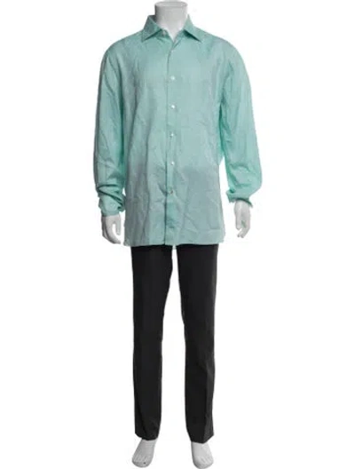 Pre-owned Isaia Long Sleeve Dress Shirt In Blue