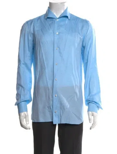 Pre-owned Isaia Long Sleeve Dress Shirt In Blue