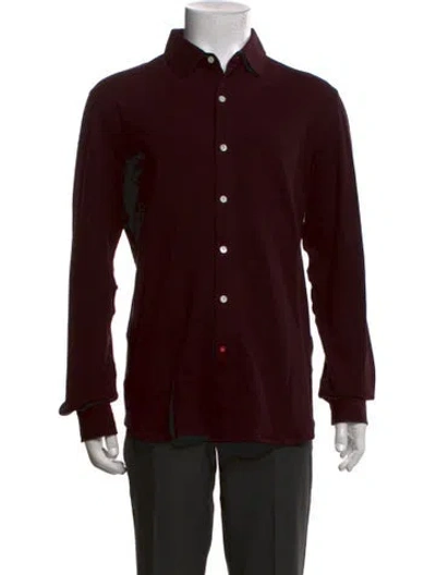 Pre-owned Isaia Long Sleeve Dress Shirt In Burgundy