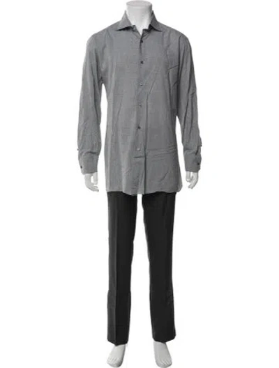 Pre-owned Isaia Long Sleeve Dress Shirt In Gray