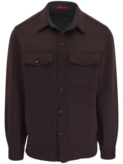 Isaia Long Sleeve Shirt Jacket In Red