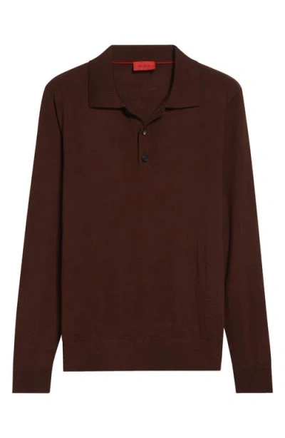 Isaia Long Sleeve Wool, Silk & Cashmere Polo Sweater In Brown