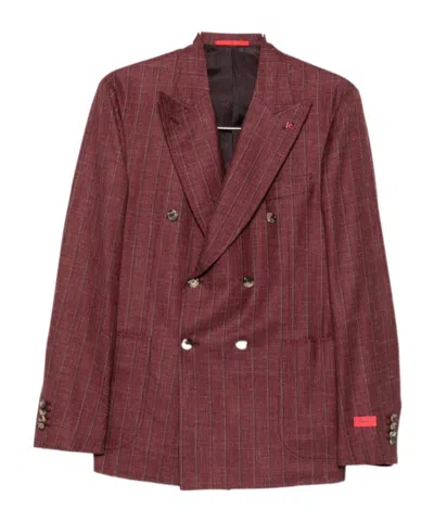 Isaia Long-sleeved Blazer And Trousers Set In Brown