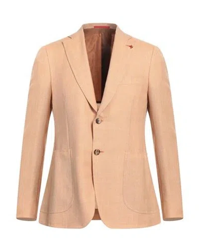 Isaia Man Blazer Apricot Size 44 Cotton In Orange