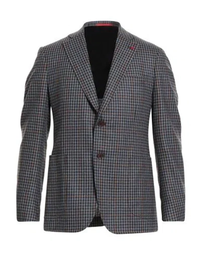 Isaia Man Blazer Azure Size 42 Wool, Cashmere In Black