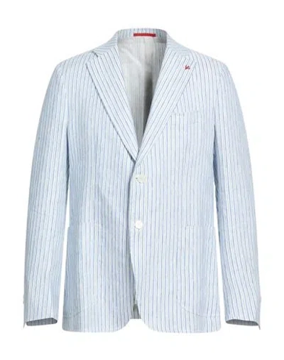 Isaia Man Blazer Azure Size 46 Linen, Cotton, Silk In Blue